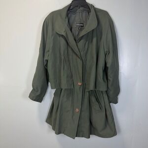 Gallery Woman Vintage Olive Green‎ Tiered Trench Coat Jacket Plus Size 2X
